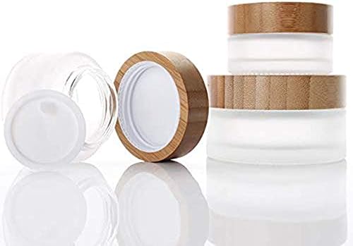 1 Pcs 100G 100ML Empty Translucent Frosted Glass Round Cream Jar Cosmetic Storage Container Toiletries Bottle with Natural Bamboo Lid Inner Liner and for Body Cream Lotion Conditioner etc