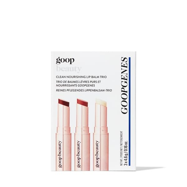 goop Beauty Lip Balm Trio | Clean Moisturizer for Chapped, Cracked & Dry Lips | Clear, Garnet, & Rose | Tinted for Sheer Color | Petroleum Free | 0.16 fl oz Each