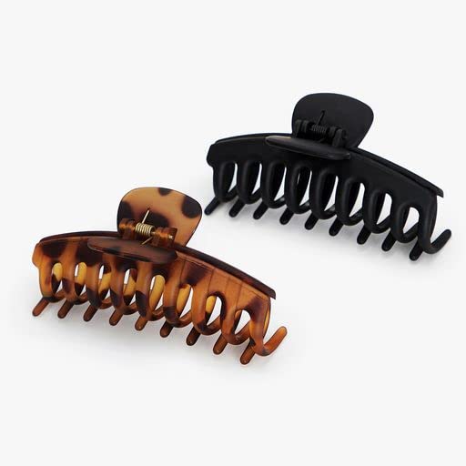 Kitsch Large Hair Clips For Women - Durable Recycled Plastic Claw Clips for Styling & Updos | Secure All-Day Hold, Comfortable Fit - Black & Tortoise | Ideal Gifts for Women, 2pcs