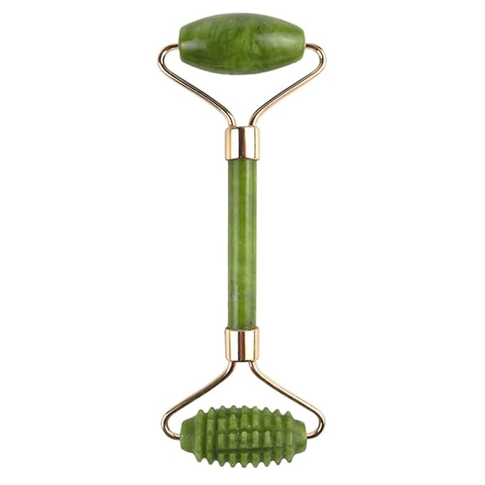 Jade Rollers for Face Beauty and Eyes Massage - Facial Massager for Anti Aging Wrinkles and Skin Rejuvenate - Natural Jade Crystal Derma Roller for Puffiness and Lift - Spiky Roller