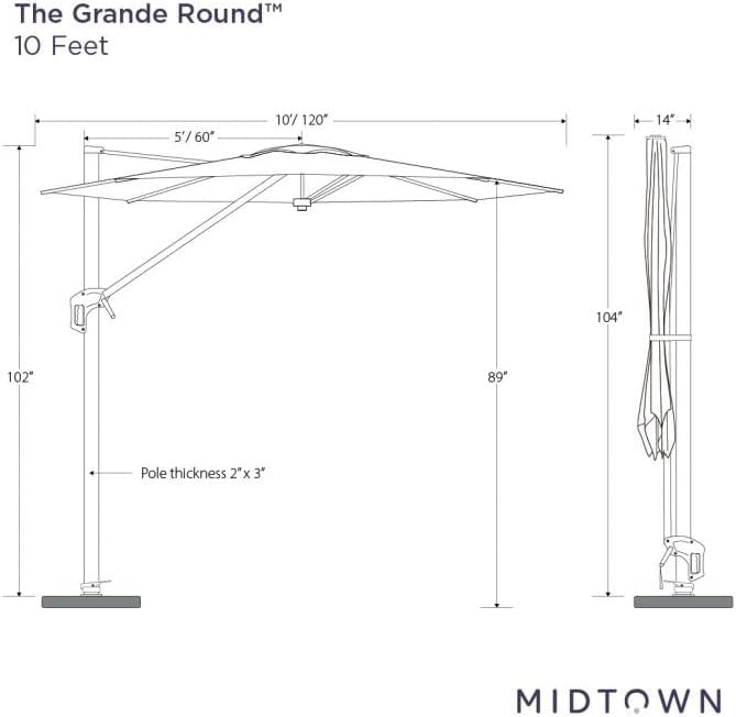 Midtown Umbrellas 10 Ft Outdoor Cantilever Patio Umbrella w/Terylast Black & White Stripes - Rotate 360° Offset Patio Umbrella, Deck Patio Umbrella, Backyard Umbrella & Garden Umbrella - Silver Frame