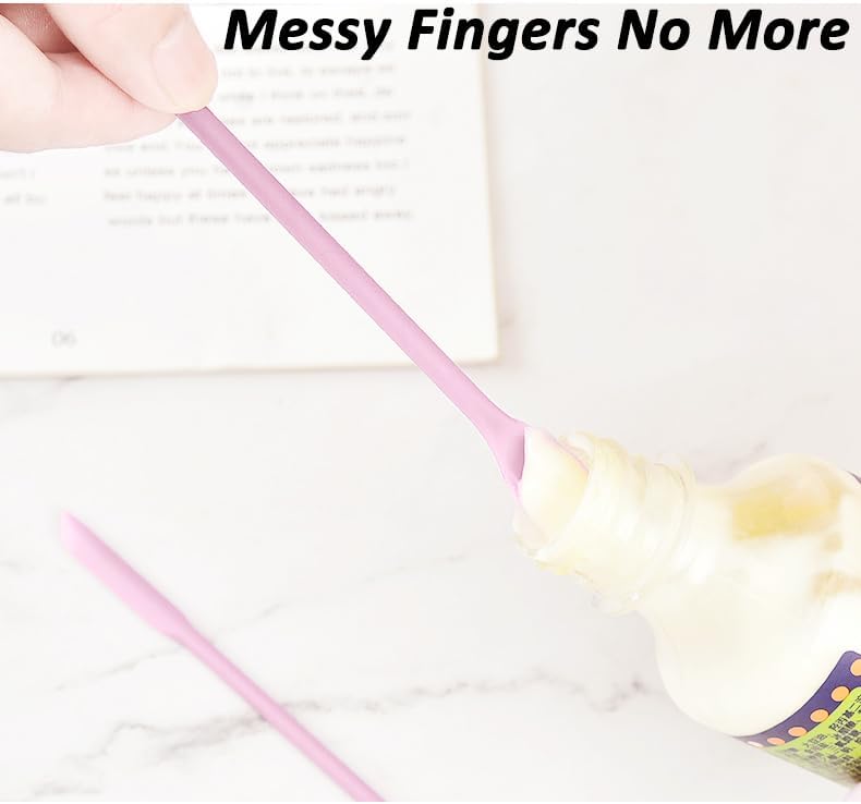 4pcs Mini Spatulas Makeup Scraper, Silicone Small Spatula for Cosmetics, Reusable Long Thin Jar Scooper for Getting Last Drop Lotion Out, Bottle Cream Stirrer for Kitchen Food Beauty, Pink