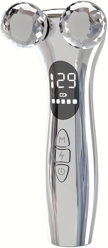 4D Facial Beauty Roller Massager โ Double-Ball Neck Lift Device with 12 Massage Modes, 5 Vibration Levels & 9 Intensity Settings for Face & Body Sculpting (Silver)