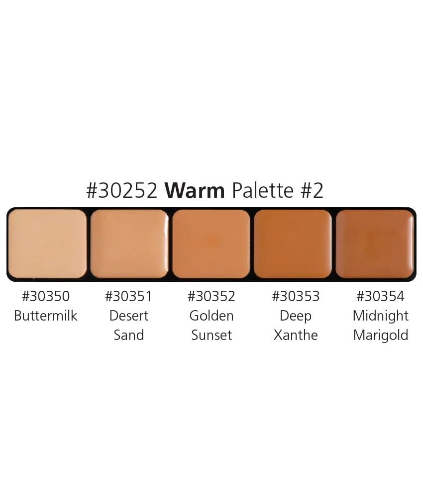 Graftobian HD Glamour Crème Foundation Palette (Warm #2) - High Definition 5 Color Makeup Palette, Cream Based Foundation Concealer and Contour Palette, Full Coverage - Medium Warm Skin Shades