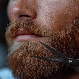 Professional Mustache and Beard Scissors: Small Sharp Stainless Steel Beard Shears For Men Personal Care Precision Trimming Mustache, Facial Hair, Eyebrow, 5.5 Inch (Black)