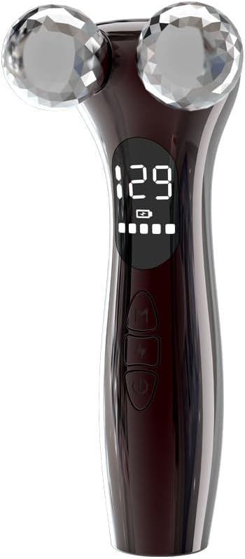 SLANGO 4D Facial Beauty Roller Massager โ Double-Ball Neck Lift Device with 12 Massage Modes, 5 Vibration Levels & 9 Intensity Settings for Face & Body Sculpting (Brown)