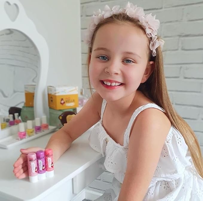 Miss Nella set of 3 Hypoallergenic children Lip Balms- HONEY BUNNY, SWEET CHEEKS & CUTIE PIE, Non Toxic Make Up for kids, perfect for those with sensitive skin.