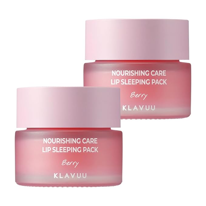 Klavuu Lip Mask Set (2PCS) โ Overnight Deep Hydrating Korean Lip Balm Treatment for Very Dry, Chapped Lips | Lip Lightening & Plumping with Instant Hydration | Gentle Exfoliating (Berry & Berry)