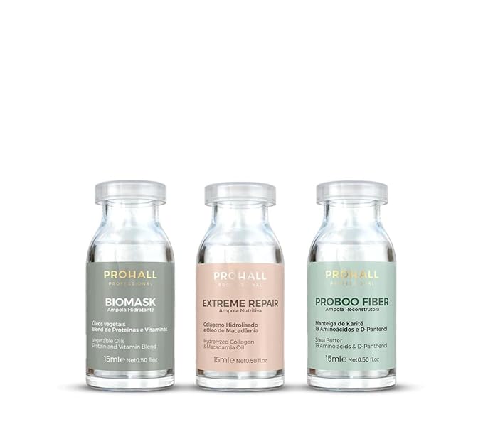 Prohall Cosmetic Ampollas Para el Cabello Maltratado Y Seco-Deep Conditioning Hair Mask for Damaged Hair Treatment - Hair Mask Protein Treatment - 3 Weeks - 3 Haircare Brazilian Ampoules Kit 1.5FLOz