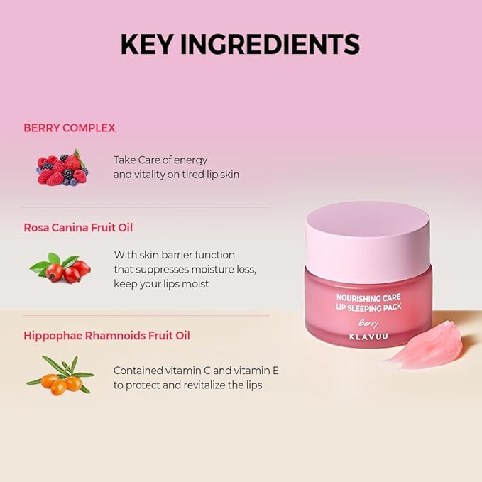 Klavuu Lip Mask Set (2PCS) โ Overnight Deep Hydrating Korean Lip Balm Treatment for Very Dry, Chapped Lips | Lip Lightening & Plumping with Instant Hydration | Gentle Exfoliating (Berry & Berry)