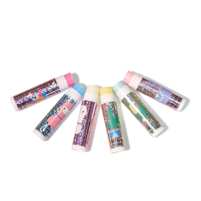 IBI 6 Pcs Fruit Flavored Lip Balm Set With Lanyard, Shiny packaging, Lip Care to Moisturize Dry Lips
