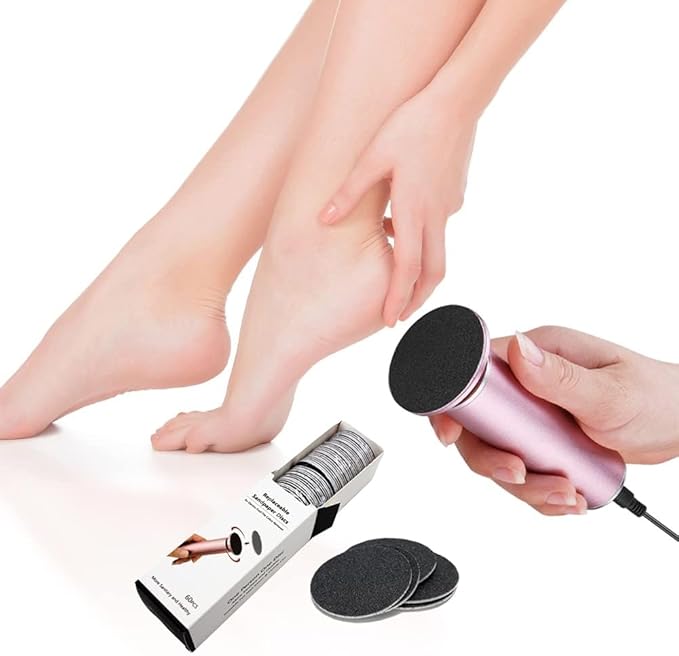 Electronic Foot File Grinder (Speed Adjustable) with 60pcs Replacement Sandpaper Disk,Electric Foot Scrubber Dead Skin Remover,for Feet Hard Cracked Dry Dead Skin Exfoliation,Unisex(Rose Pink)