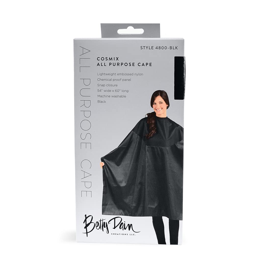 Betty Dain Signature Cosmix Coloring/Styling Cape with Chemical-Proof Panel, Lightweight, Chemical Resistant Fabric, Embossed Pattern, Snap Closure at Neck, Generous 54 x 60 Inch Size, Black