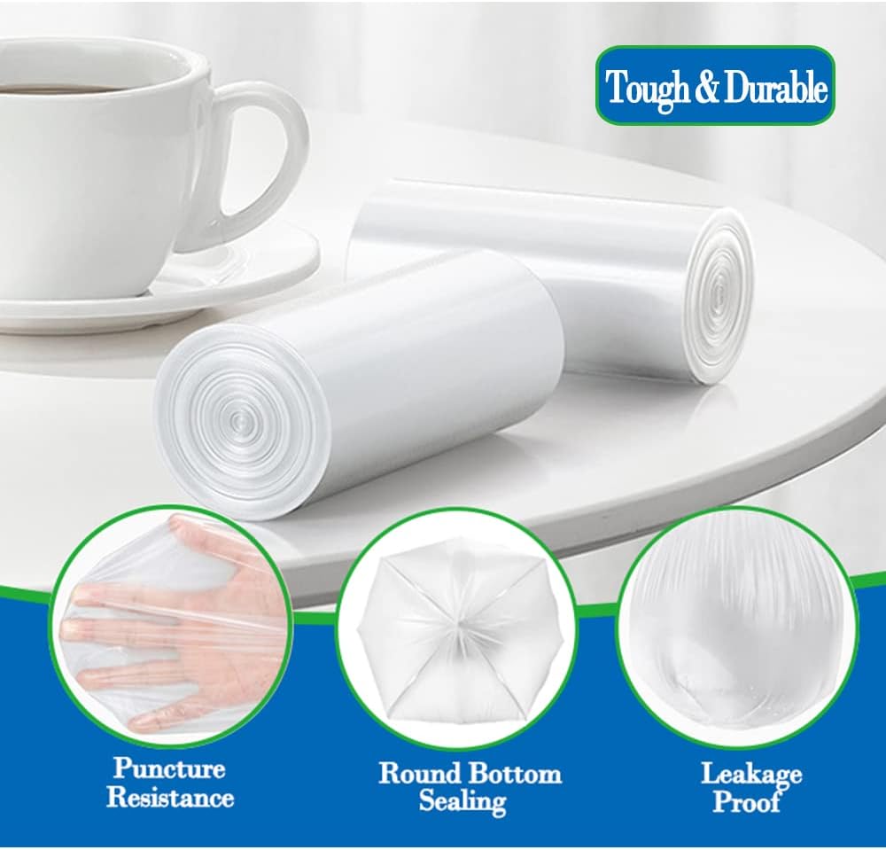 3 gallon Clear trash can liners,Small clear Garbage Bags 300,Extra Strong 2.6,3 Gal Trash Bag,Fit 10 liters trash Bin Liners for Home Office Kitchen (Clear 300)