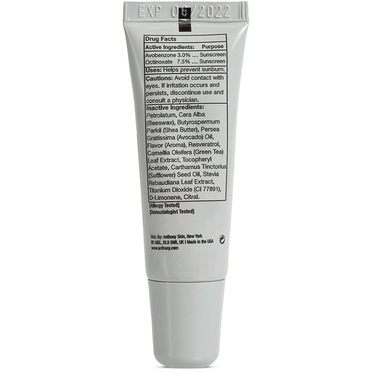 Anthony 25 SPF Lip Balm With Sunscreen - Contains Green Tea Extract, Shea Butter & Vitamin E - Moisturizing Repair Care Treatment for Chapped & Dry Lips 4-Pack