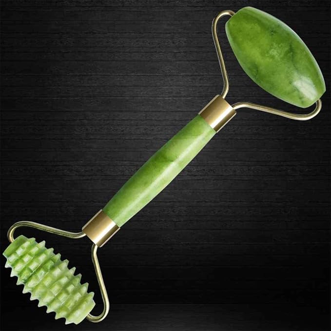 Jade Rollers for Face Beauty and Eyes Massage - Facial Massager for Anti Aging Wrinkles and Skin Rejuvenate - Natural Jade Crystal Derma Roller for Puffiness and Lift - Spiky Roller