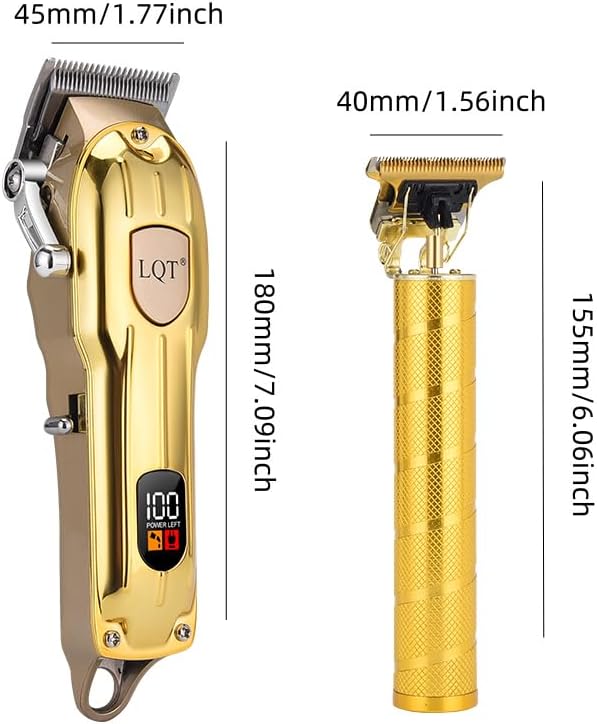 Professional Hair Clipper Set, Gold, LED Display, with Trimmer, 8 Guide Combs, Barber Shaver Set, with Travel Case and Haircut Cape (Gold)