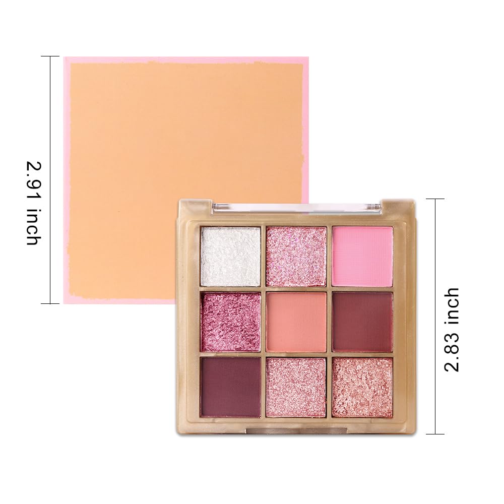 9 Colors Pink Eye Shadow Palettes,Nude Rose Gold Champagne Plum Eyeshadow Palette for Older Women,Natural Powde Eye Shadows Waterproof Long Lasting Naturing-Looking,Travel Size Makeup Pallete