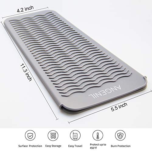 ANGENIL Professional Silicone Heat Resistant Mat Pouch for Hair Straightener, Curling Iron and Flat Iron, Portable Travel Mat and Cover for Hair Styling Tools, Grey