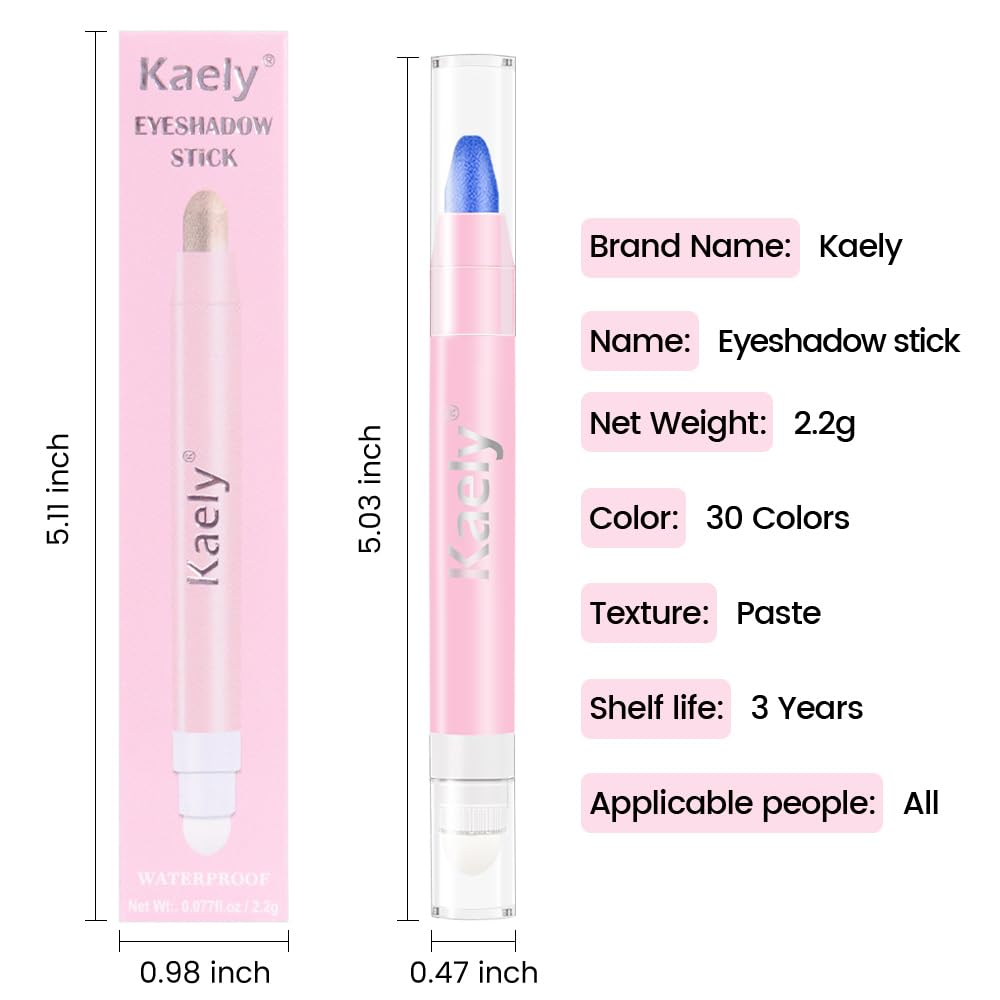evpct 1Pcs Royal Blue Shimmer Cream Eye Shadow Brightener Sticks for Eyes Waterproof Pigmented, Double Ended Cream Eyeshadow Stick Pencil Pen with Applicator, Eye Shadow Palette Highlighter Makeup 13