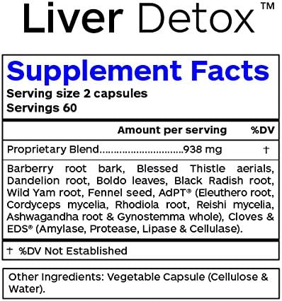 Liver Detox and Cleanse Supplement, Herbal 80%, Organic 60 Vegetarian