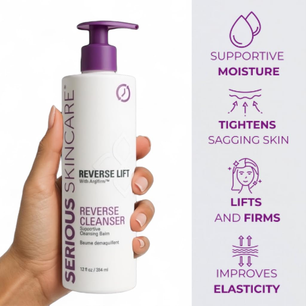 Serious Skincare Anti-Aging Reverse Lift Supportive Cleansing Balm, Hydrating Face Wash, Gentle Cleanser for Dry, Mature, Thin, Fragile Skin, Peptides - 12 Fl. Oz.