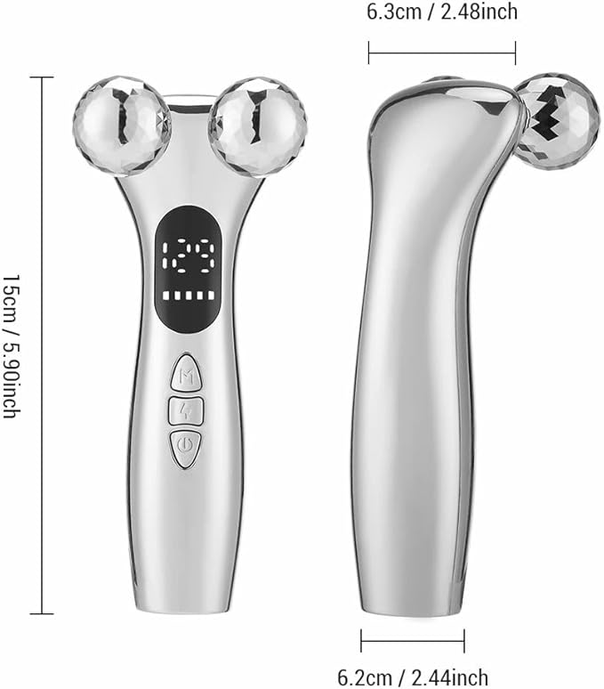 4D Facial Beauty Roller Massager โ Double-Ball Neck Lift Device with 12 Massage Modes, 5 Vibration Levels & 9 Intensity Settings for Face & Body Sculpting (Silver)
