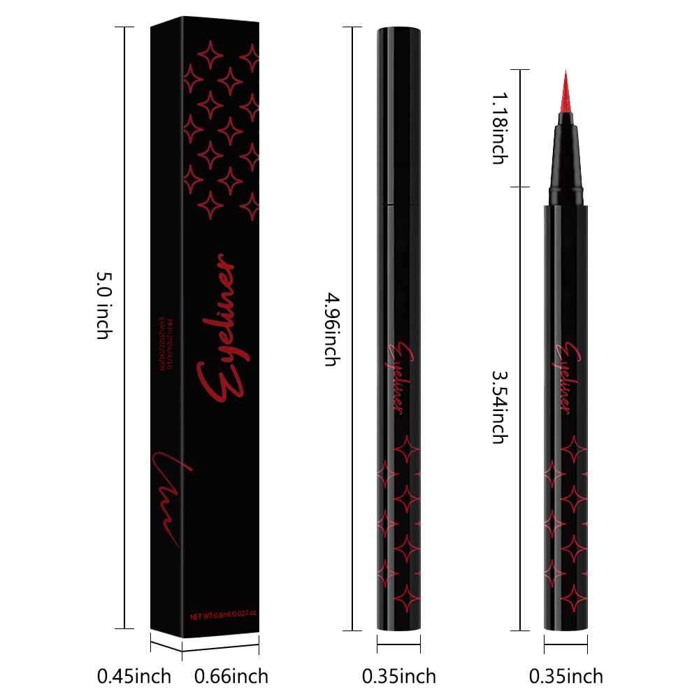 Red Metallic Glitter Liquid Eyeliner Pen – Long-Lasting Sparkly Waterproof Eyeliner for Women & Men – Tattoo-Effect Eye Makeup for Parties – Delineador de ojos líquido con 09
