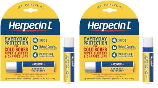 Herpecin L Lip Balm Stick 30 SPF 0.1 Ounce Tube Cold Sore Sun & Fever Blisters and Chapped Lips Relief Lip Balm with SPF30 and Lysine (Pack of 2)