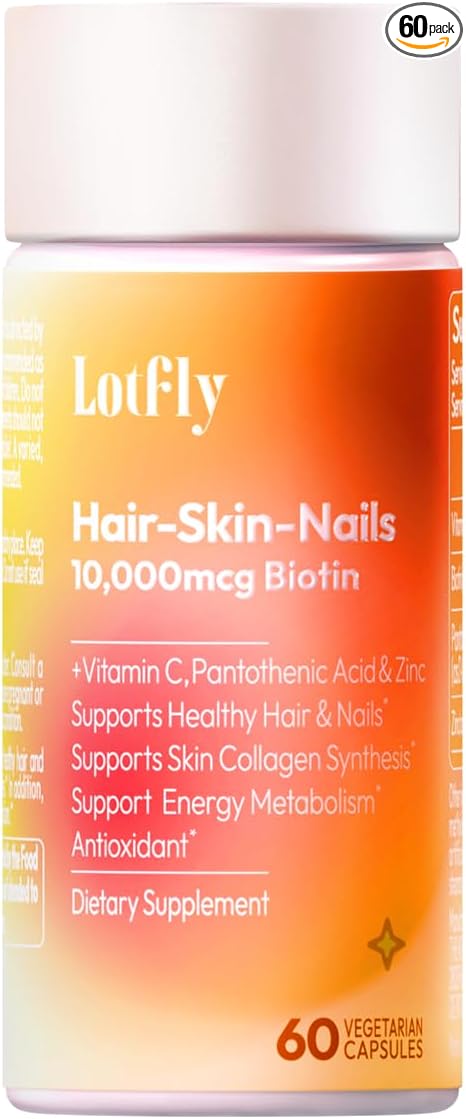 Biotin 10000 mcg with Zinc, Vitamin C & Calcium Pantothenate – Supports Healthy Hair Growth, Strong Nails & Glowing Skin for Women & Men | Made in The USA | 60 Vegan Capsules (60-Day Supply)