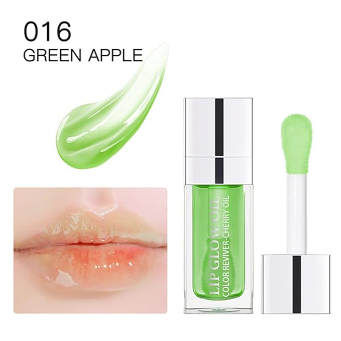 GECOMO Moisturizing Lip Oil,No-Sticky Lip Gloss Lip Balm Lip Care,Fruit Flavoured Lip Oil For Dry Lip's Moisturizing Hydrating And Nourishing (016#GREEN APPLE) 0.2 OZ
