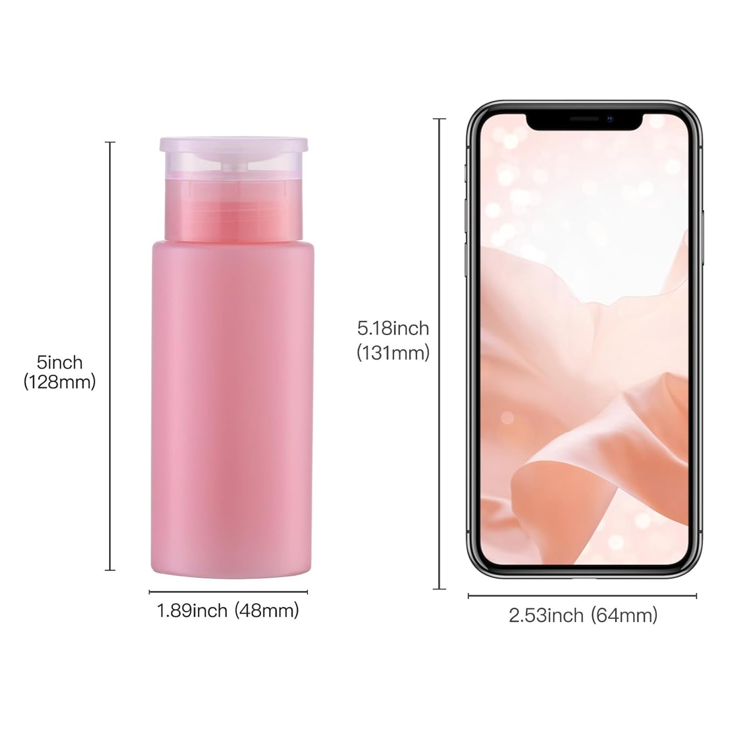 5.3oz Nail Polish Remover Bottle, 10PCS Push Down Pump Alcohol Dispenser, Empty Makeup Acetone Containers (Pink)