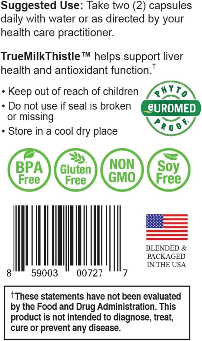 TrueMilkThistle | Milk Thistle Liver Supplement 525mg Milk (80% silymarin) 420mg of (60 Veggie