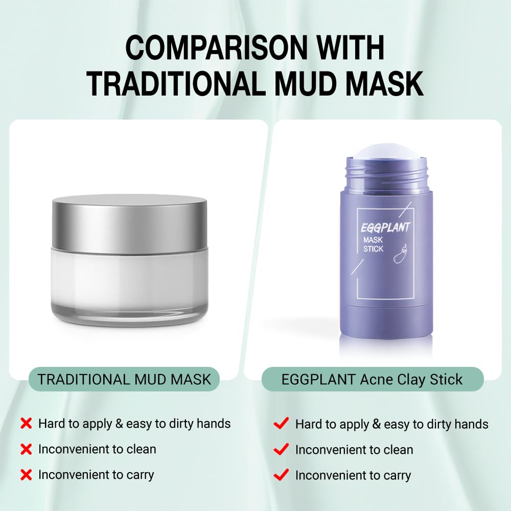 Clay Mask For Face, Blackhead Remover For Face, Deep Pore Cleansing, Moisturizing, Skincare Facial Mask for Refining Pores and Controlling Oil (Eggplant)