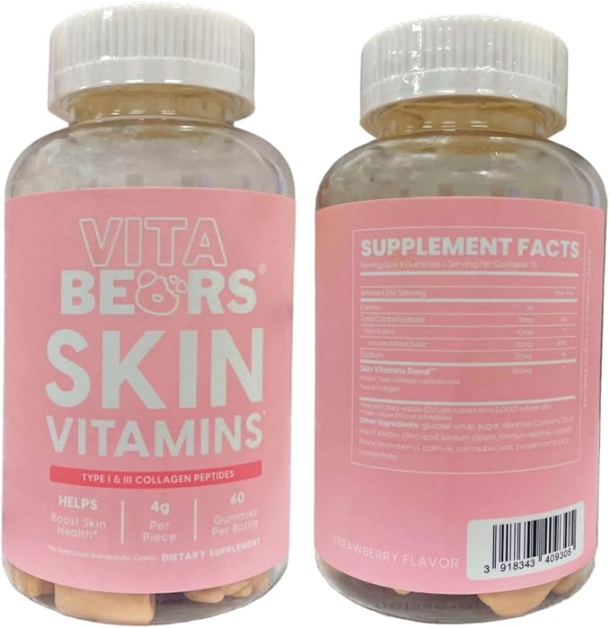 Vitabears Skin Vitamins Type 1 & 3 Collagen Peptides - 60 Gummies