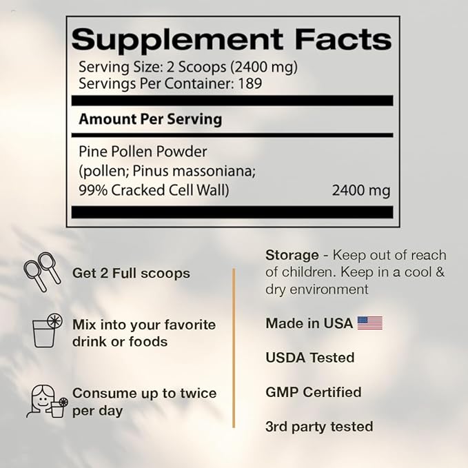 Pine Pollen Powder Wild Harvested - 99% Cracked Cell Wall (16oz/454g) Supports Healthy Energy & Longevity