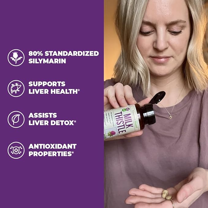 Milk Thistle Supplement for Liver Cleanse 80% Silymarin, 100% Vegan 60 Tabs