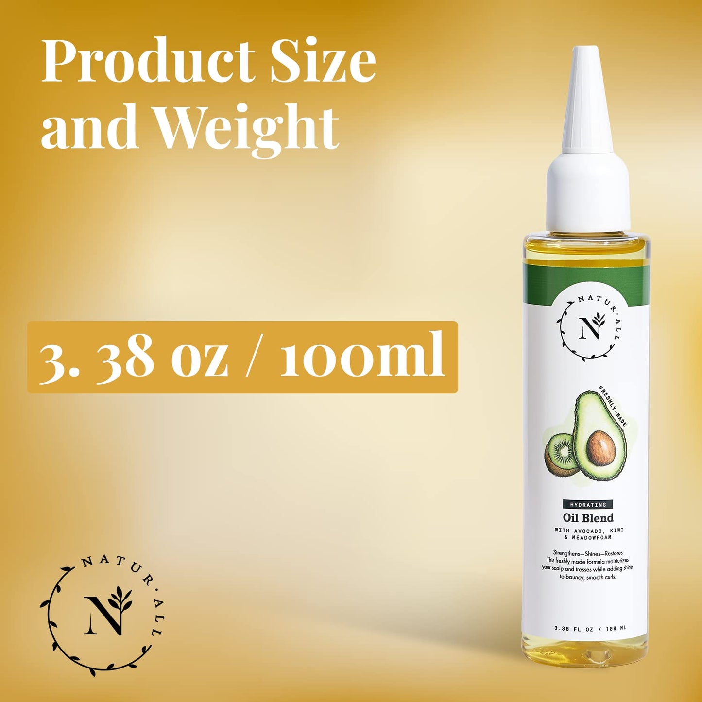 NaturAll Hydrating Hair Oil Blend with Cold pressed Avocado and Kiwi seed oils-Hair Growth Oil with Vitamin E & C- Hair Growth Serum for Hair Repair, Frizz, Breakage & Split Ends (3.38 FL OZ)