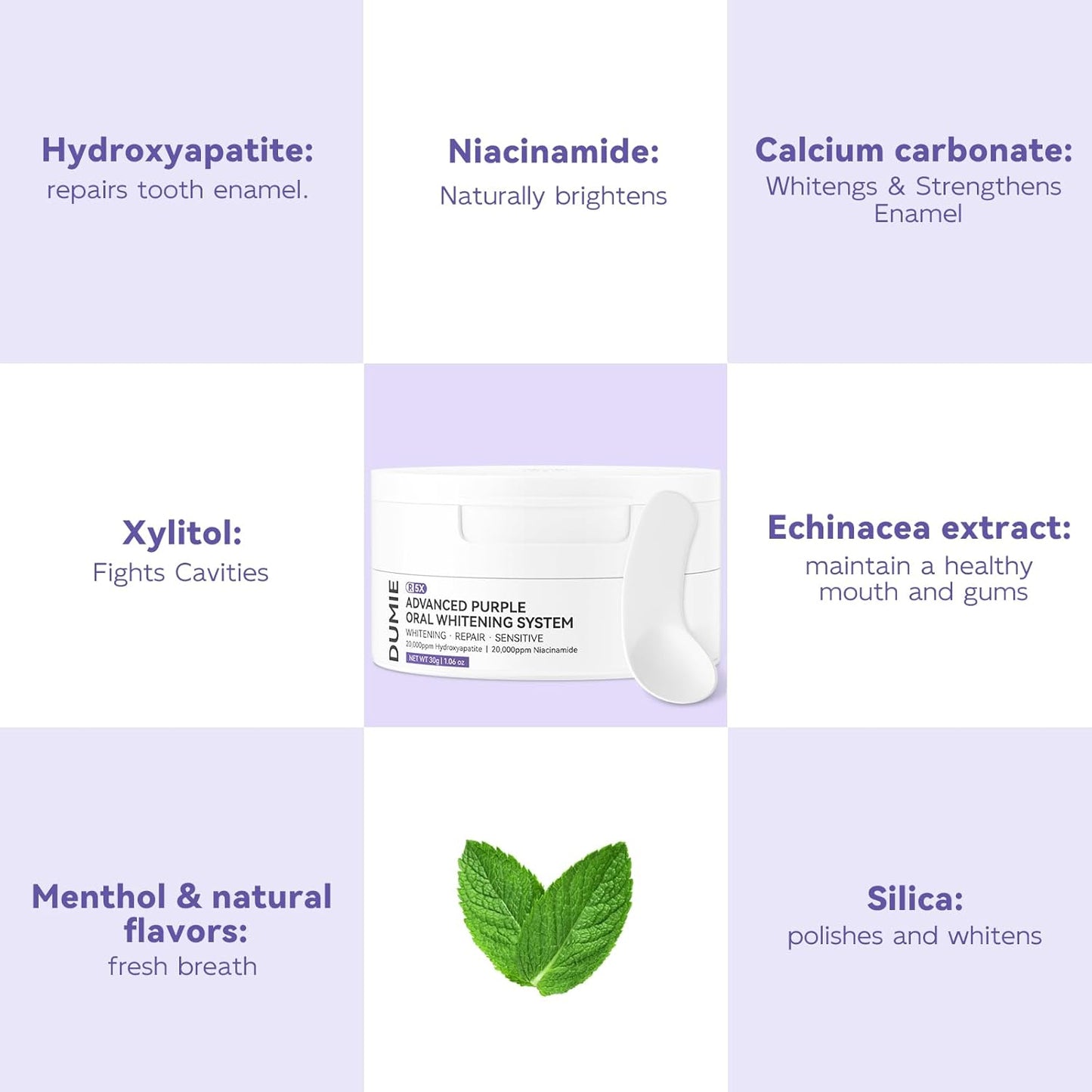 Teeth Whitening Powder,Remineralizing Hydroxyapatite Tooth Powder with Niacinamide,R5X Purple Color Corrector for Instant Brightening, Enamel Repair & Long-Lasting Natural White-30g