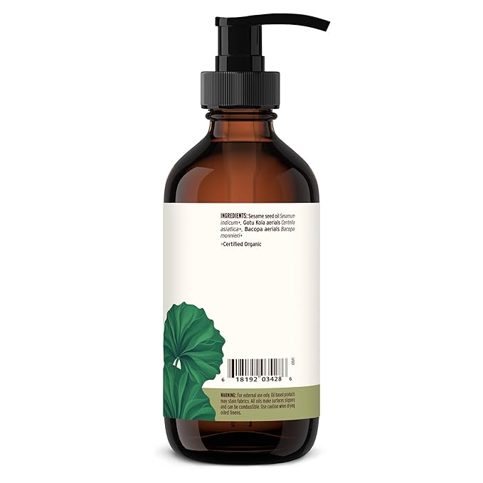 Banyan Botanicals Brahmi Oil with Sesame Base – Organic Ayurvedic Massage Oil with Gotu Kola and Bacopa – Calming Massage Oil for Focus & Relaxation – 8 oz – Non GMO Sustainably Sourced Abhyanga Oil