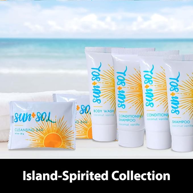 Sun + Sol Bulk Luxurious Hand & Body Lotion With Warm Coconut & Vanilla Fragrances, Travel Size Toiletries, Mini Hotel Amenities, 0.7 oz, 50 Count