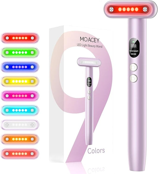 9 in 1 Red-Light-Therapy-Wand-for-Face, Portable Face Massager Tool, Microcurrent and Vibration True Beauty Glow Facial Massager Skincare Rejuvenation Tool for Women at Home, Purple