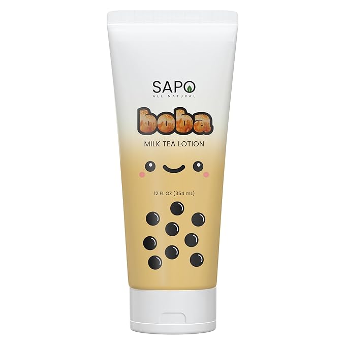 Boba Lotion with Aloe & Vitamin E - Gentle, Hydrating & Moisturizing For Hands, Body, Face & Kids - Caramel Milk Tea Scent, 12 Fl Oz