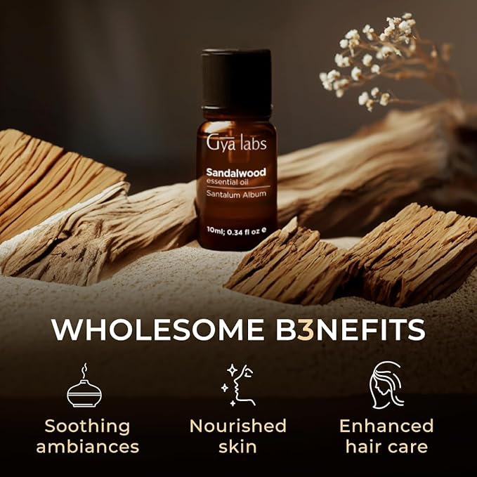 Gya Labs Sandalwood Essential Oils for Diffuser - 0.34 Fl Oz - 100% Pure Natural Sandalwood Oil for Skin, Hair, Massage Perfume & Candle Making Scent