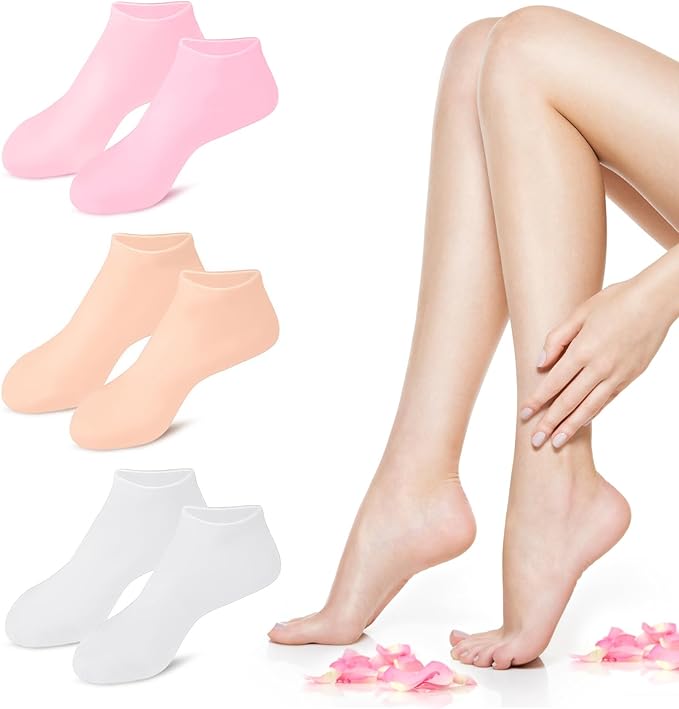 BUSOHA 3 Pairs Silicone Socks for Dry Cracked Feet Women, Moisturizing Socks, Foot Spa Pedicure Silicone Socks