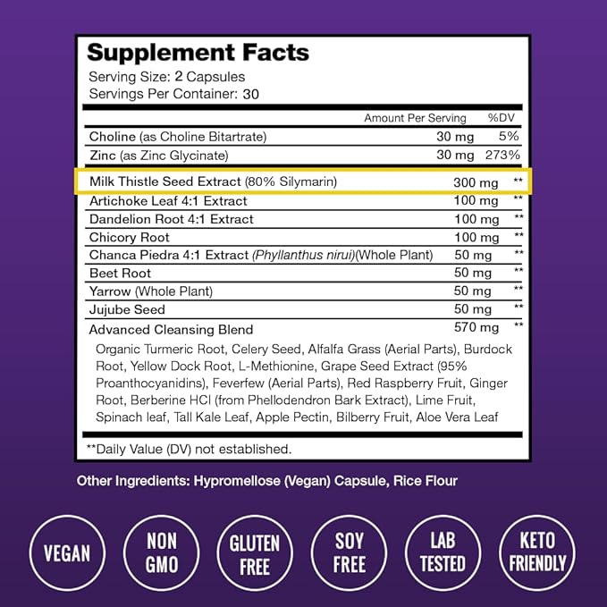 Liver Cleanse Detox & Repair Formula 20+ Herbs: 60 Capsules