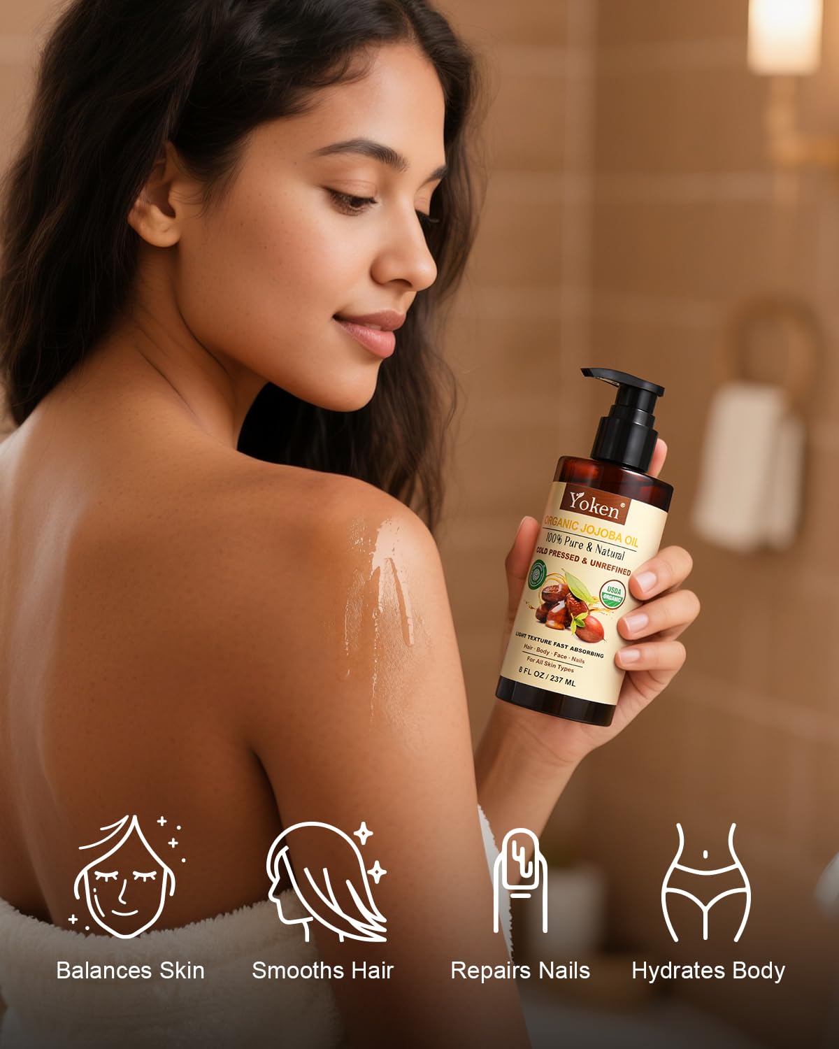 USDA Organic Jojoba Oil Cold Pressed 8 fl oz, 100% Pure & Natural Unrefined Jojoba Oil for Face Hair & Skin Massage, Hexane Free, Deeply Moisturizing Body Carrier oils Multi-Purpose Serum