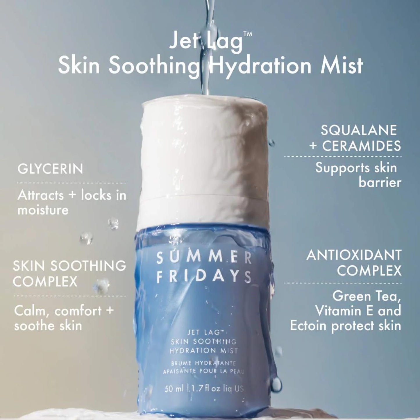Summer Fridays Jet Lag Essentials Skincare Set - Travel Size Skincare Kit Including Jet Lag Eye Patches, Hydration Mist, Deep Hydration Face Serum & Mask (4 Count)