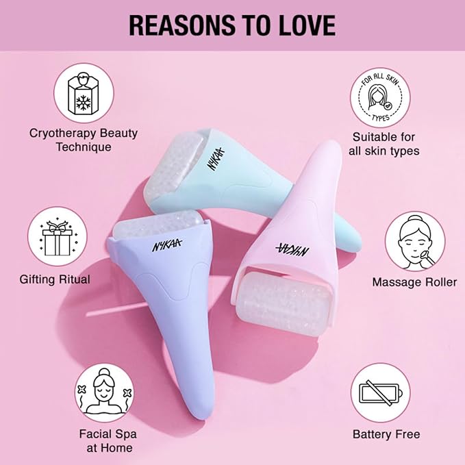 Nykaa Naturals Ice Roller Massage for Face Toning - Reduces Clogged Pores - Improves Absorption - Releases Neck Stiffness - Pink - 1 pc