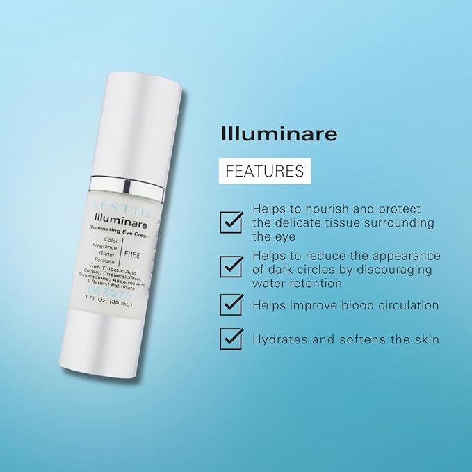 Aesthe Illuminare Illuminating Eye Cream - Color-Free, Fragrance-Free, Gluten-Free Skincare for Eyes with Thioctic Acid, Copper & More - For Puffiness & Dark Circles - Tighten & Smooth - 1 fl oz
